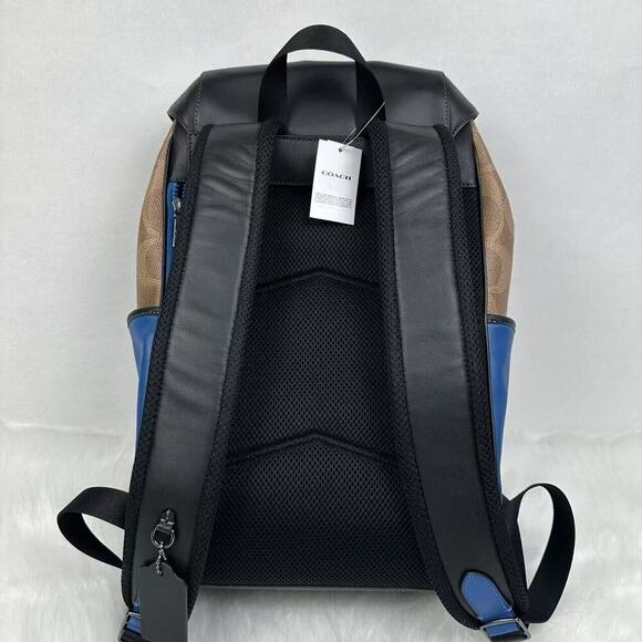 Coach Racer Backpack In Blocked Signature Canvas & Leather Tan/Blue NWT CY775 - Picture 3 of 13